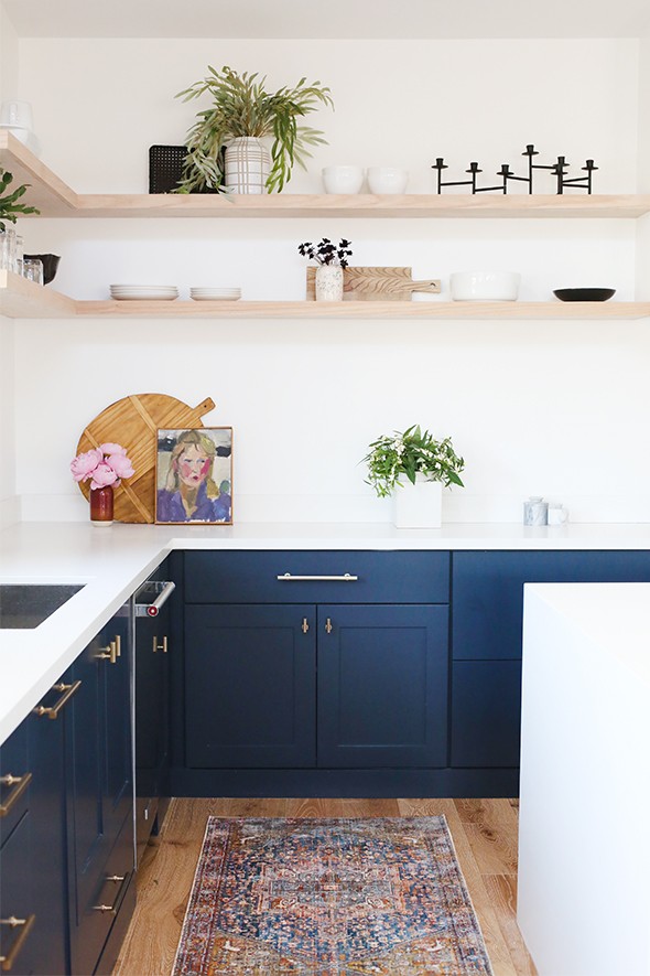 Blue kitchen cabinets clearance with white appliances