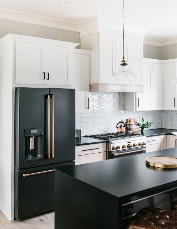 White kitchen with matte black deals appliances