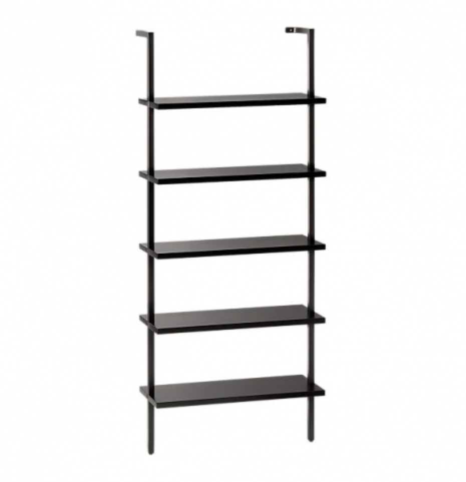 Stairway black wall mounted shop bookcase